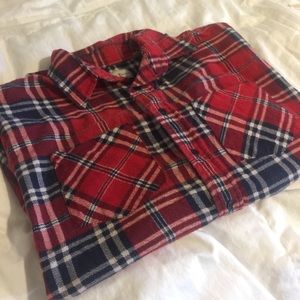 Red Plaid Flannel Collared Shirt Lumber Jack